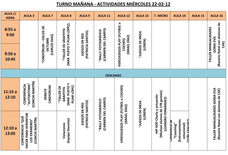CALENDARIO DE ACTIVIDADES Mañana-1