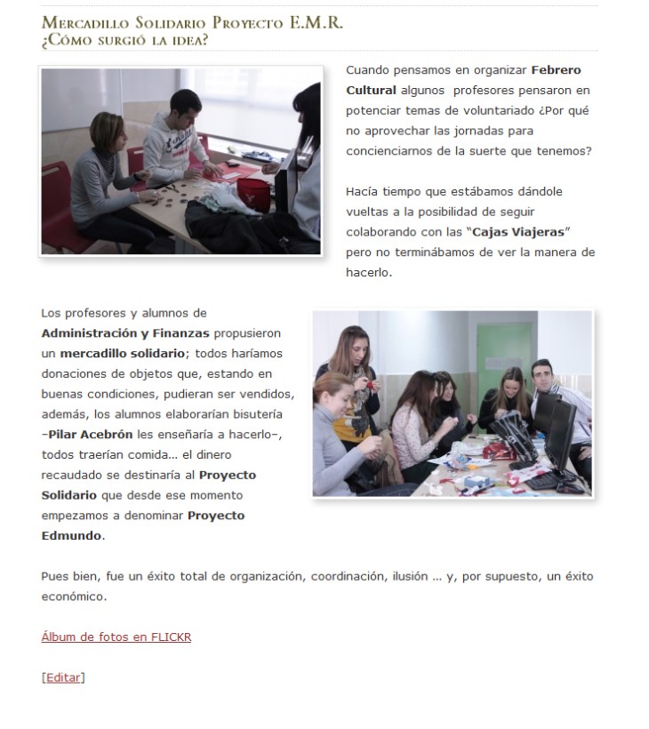 Mercadillo solidario EMR